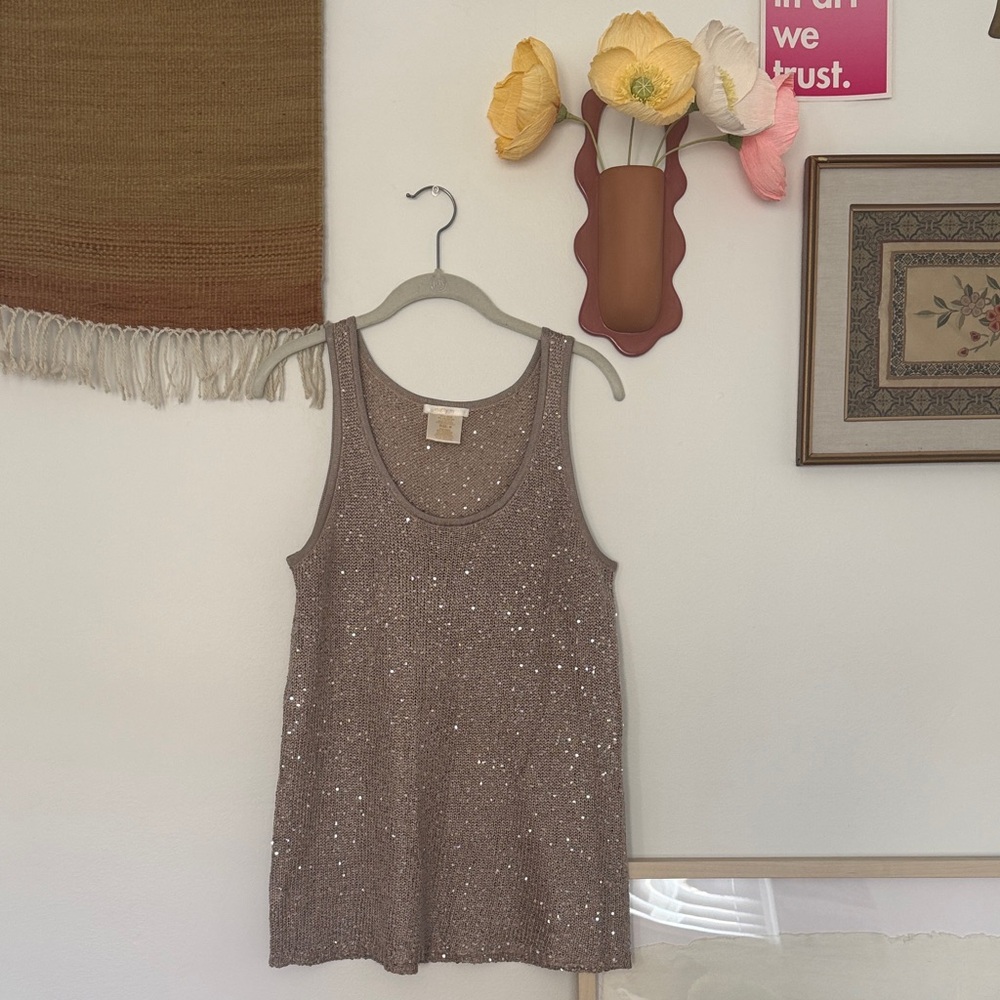 Matty M Taupe Sequin Tank Top